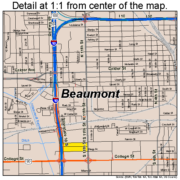 Beaumont, Texas road map detail
