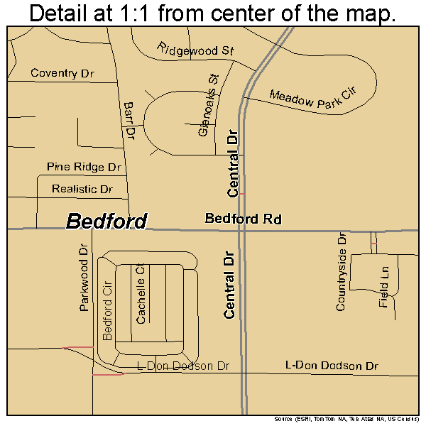 Bedford, Texas road map detail