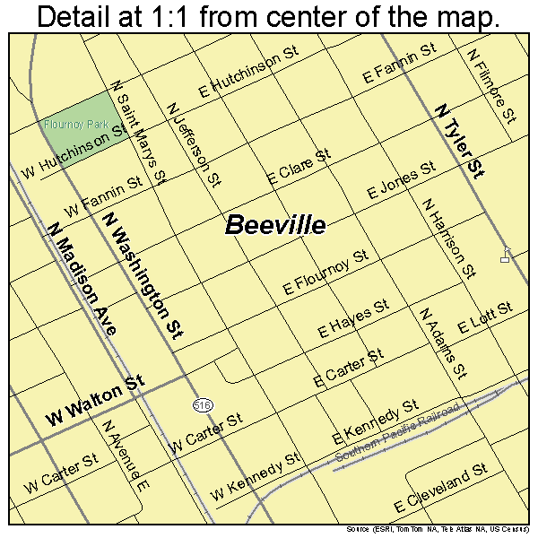 Beeville, Texas road map detail