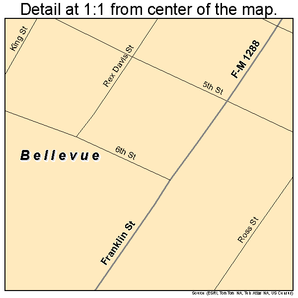 Bellevue, Texas road map detail