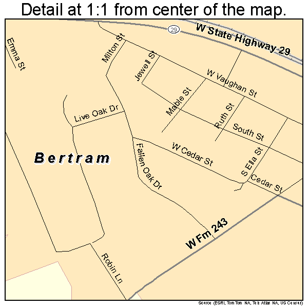 Bertram, Texas road map detail