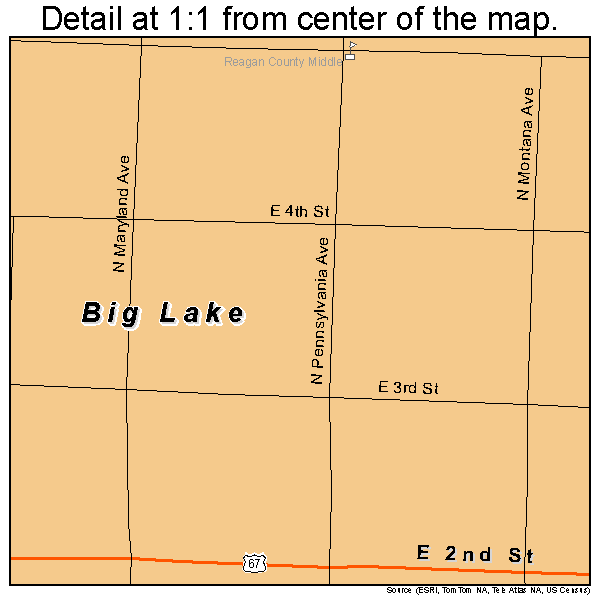 Big Lake, Texas road map detail