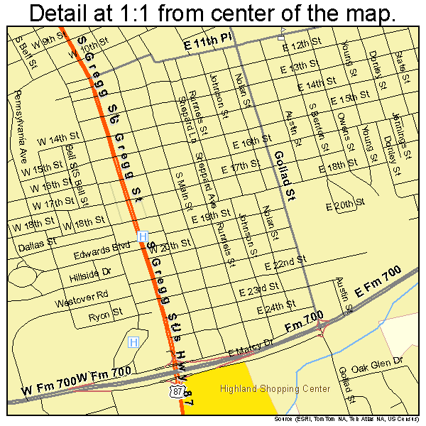 Big Spring, Texas road map detail