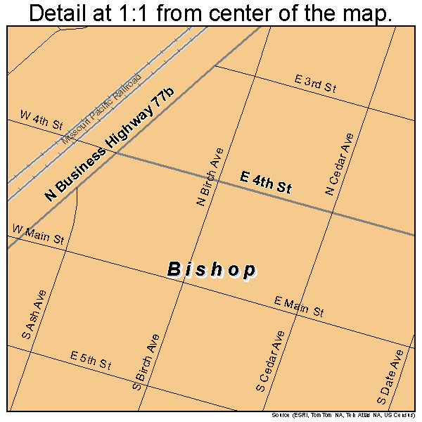 Bishop, Texas road map detail