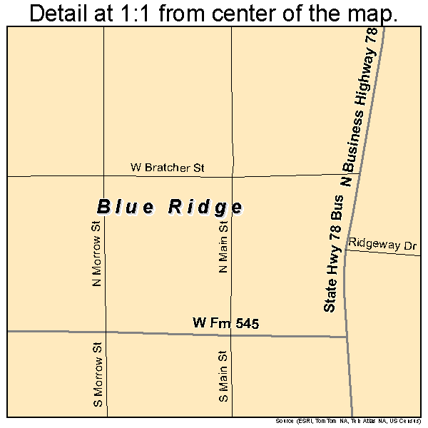 Blue Ridge, Texas road map detail