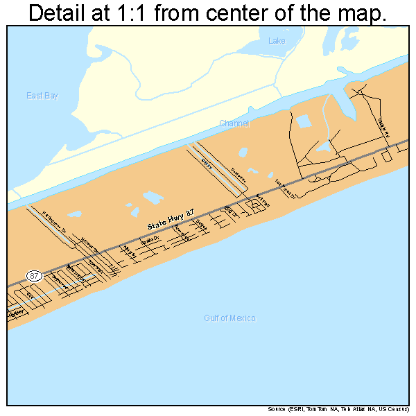 Bolivar Peninsula, Texas road map detail