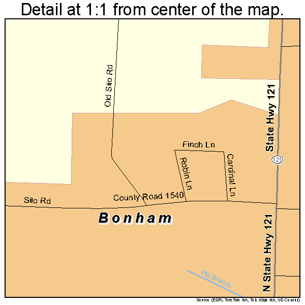 Bonham, Texas road map detail