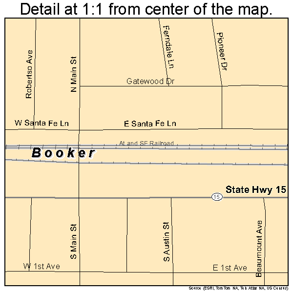 Booker, Texas road map detail