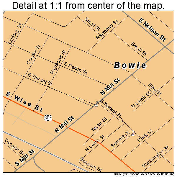 Bowie, Texas road map detail