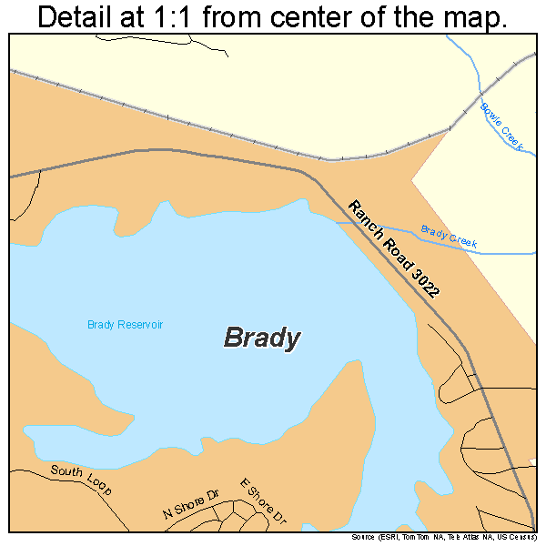 Brady, Texas road map detail
