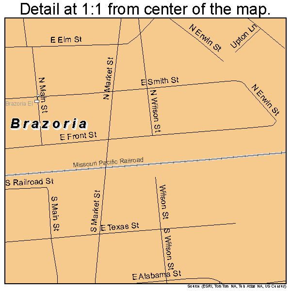 Brazoria, Texas road map detail