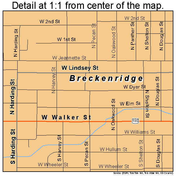 Breckenridge, Texas road map detail