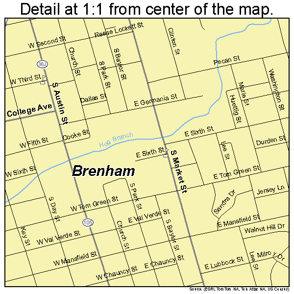 Brenham, Texas road map detail