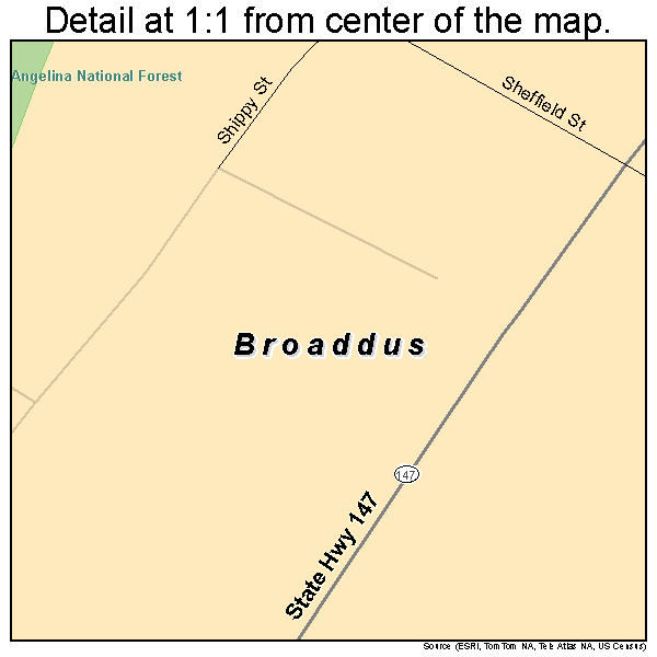 Broaddus, Texas road map detail