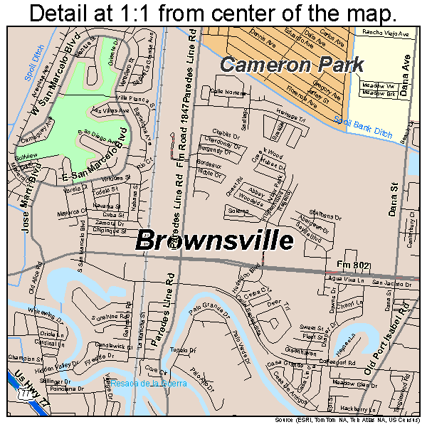 Brownsville, Texas road map detail