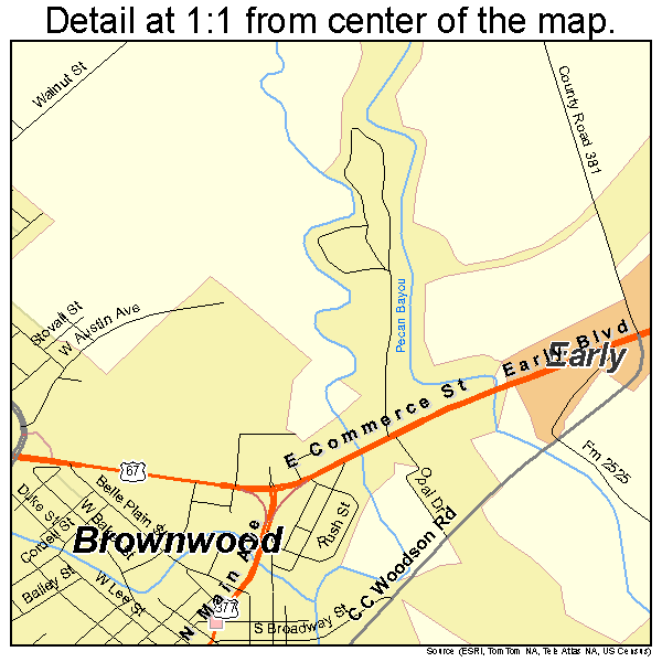 Brownwood, Texas road map detail