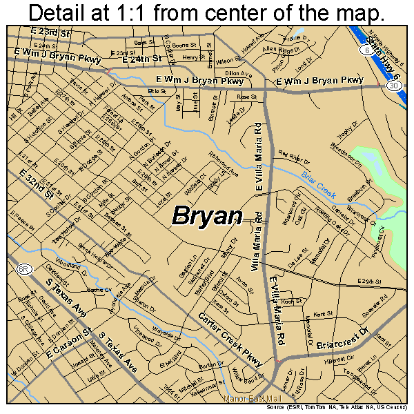 Bryan, Texas road map detail