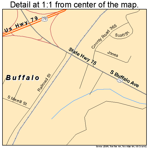 Buffalo, Texas road map detail