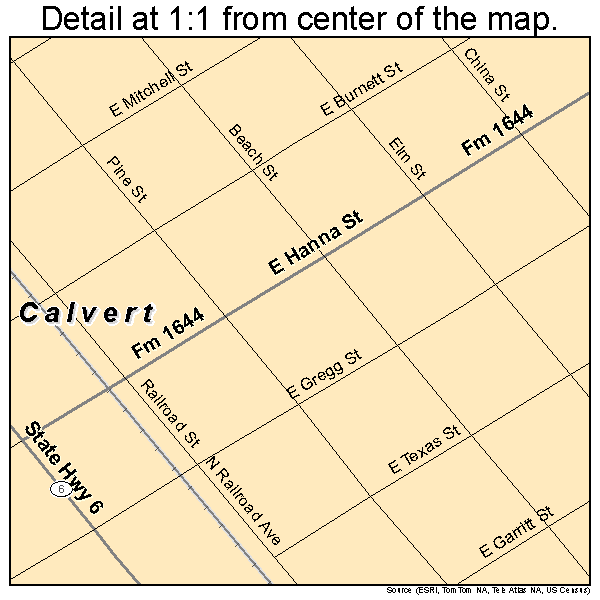 Calvert, Texas road map detail