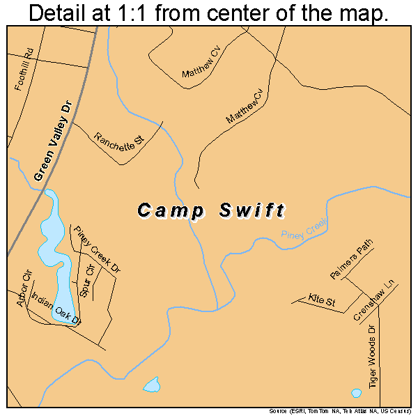 Camp Swift, Texas road map detail