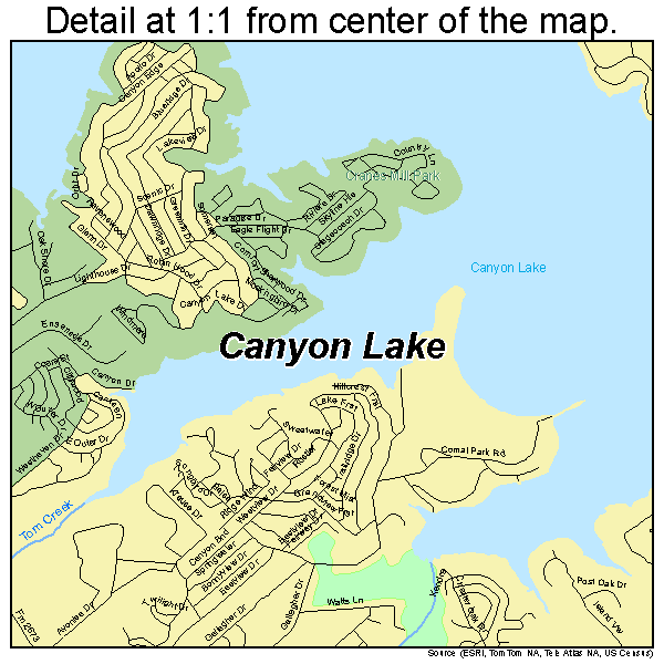Canyon Lake, Texas road map detail