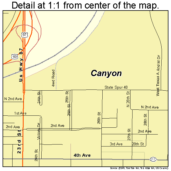 Canyon, Texas road map detail