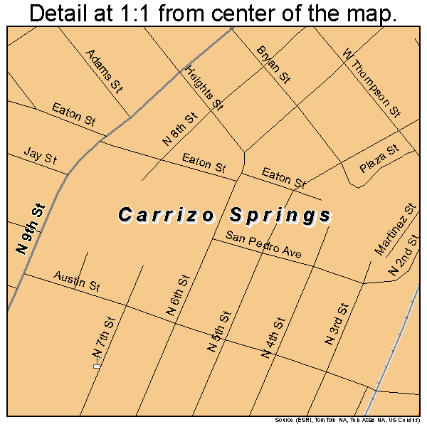 Carrizo Springs, Texas road map detail