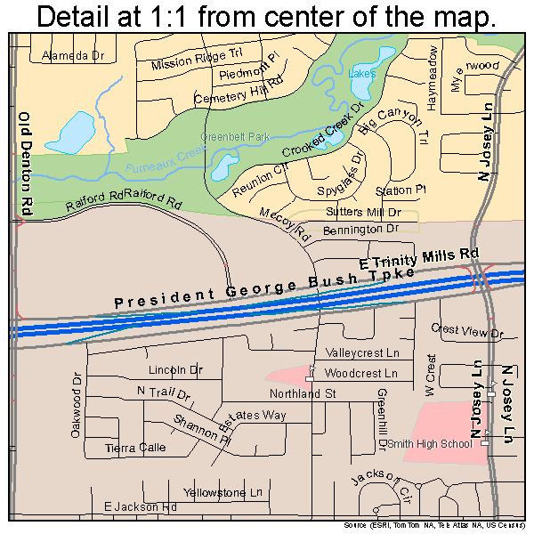 Carrollton, Texas road map detail