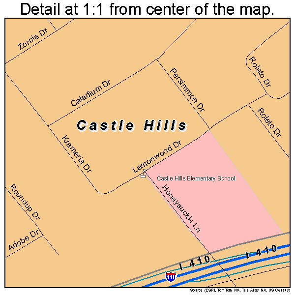 Castle Hills, Texas road map detail