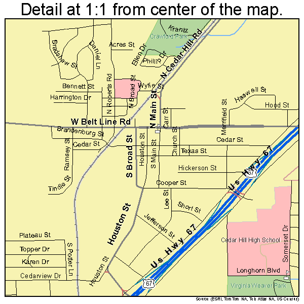 Cedar Hill, Texas road map detail