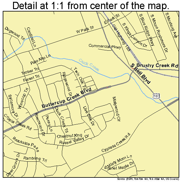 Cedar Park, Texas road map detail