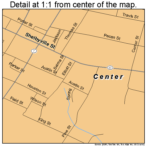 Center, Texas road map detail