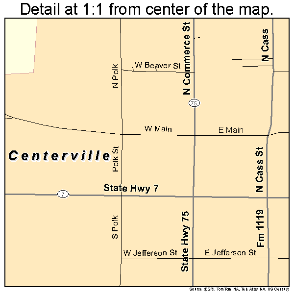 Centerville, Texas road map detail