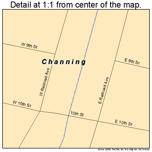 Channing, Texas road map detail