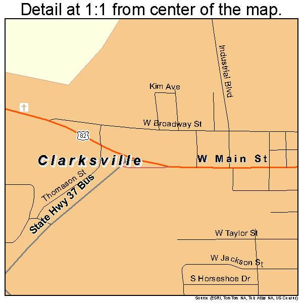 Clarksville, Texas road map detail