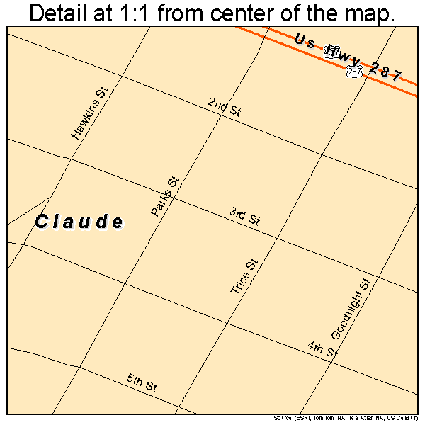 Claude, Texas road map detail