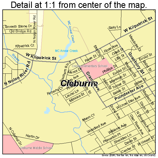 Cleburne, Texas road map detail