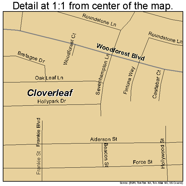 Cloverleaf, Texas road map detail