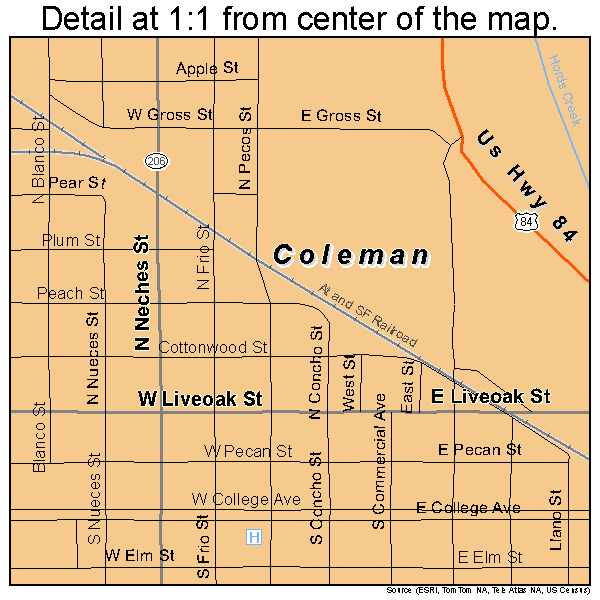 Coleman, Texas road map detail