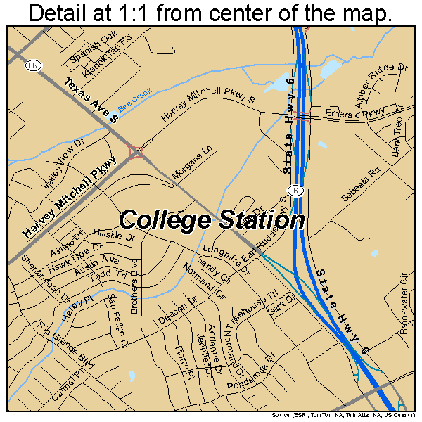 College Station, Texas road map detail