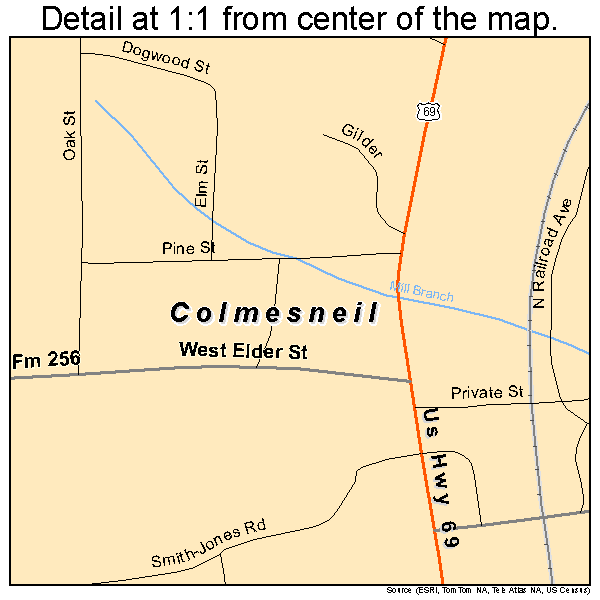 Colmesneil, Texas road map detail