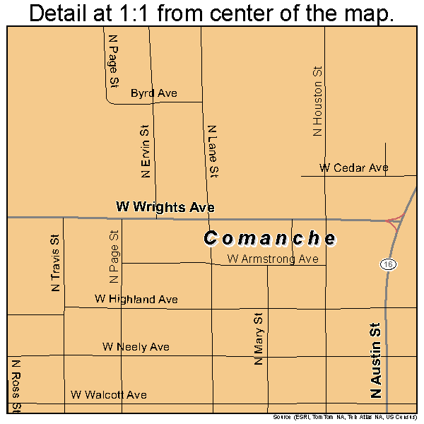 Comanche, Texas road map detail