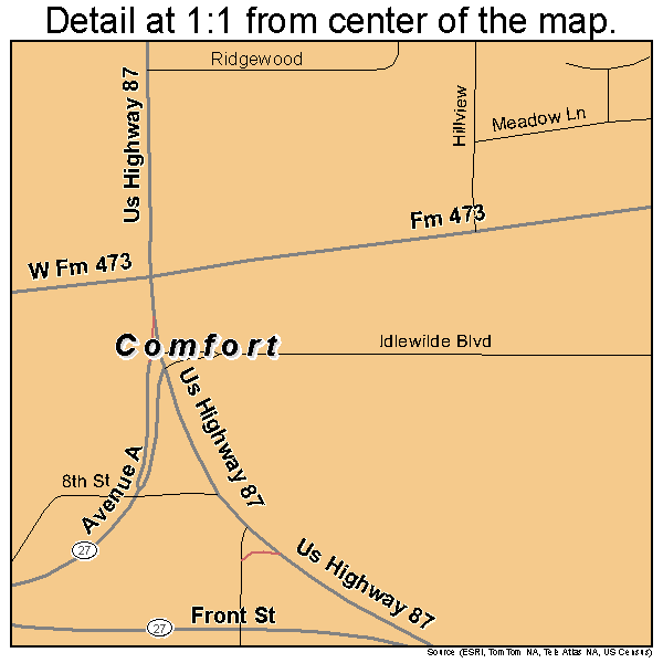 Comfort, Texas road map detail