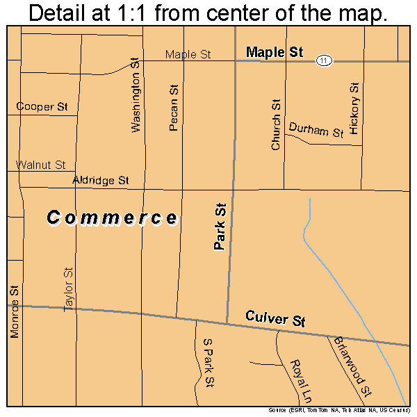 Commerce, Texas road map detail
