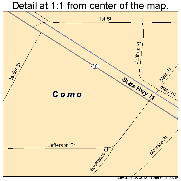 Como, Texas road map detail