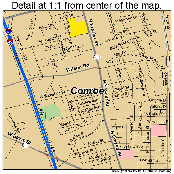Conroe, Texas road map detail