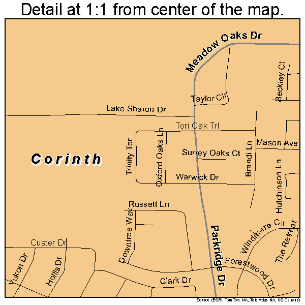 Corinth, Texas road map detail