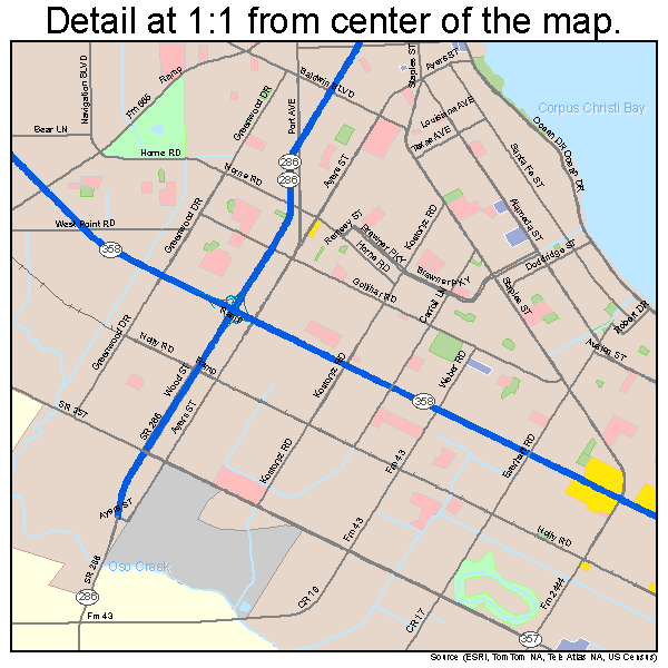 Corpus Christi, Texas road map detail