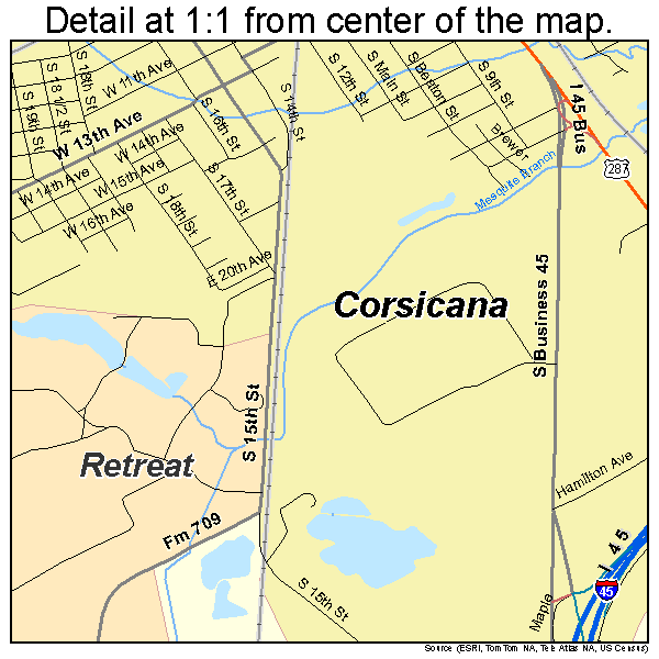 Corsicana, Texas road map detail
