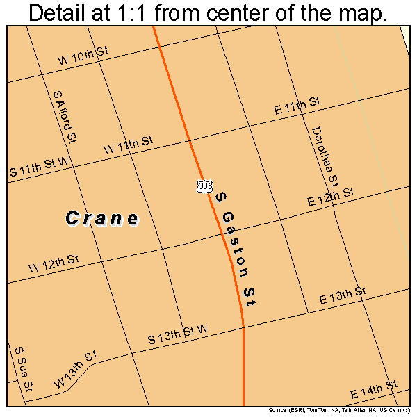 Crane, Texas road map detail